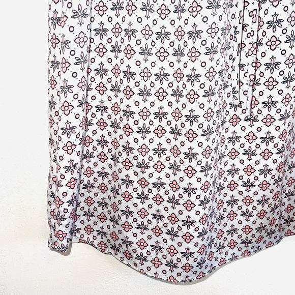 LOFT Outlet White Pink Floral Print V-neck Drawstring Mini Dress Xsmall Women’s - Picture 7 of 14